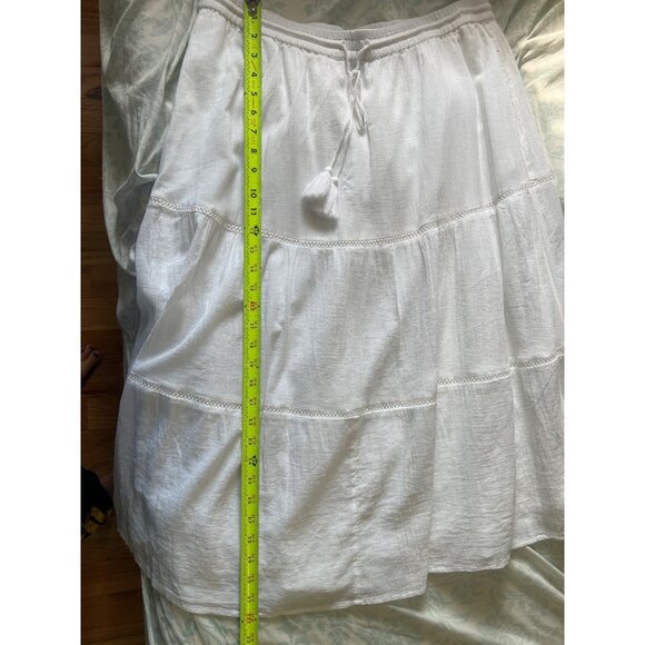 Talbots White Plus Size  D Cotton Boho Tired Skirt With Tassels Beachy Lagenlook - Picture 2 of 9